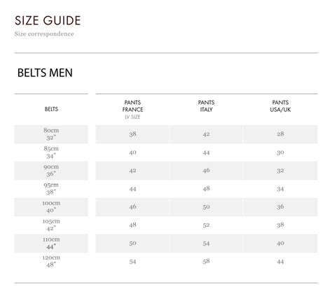 lv mens belt size guide